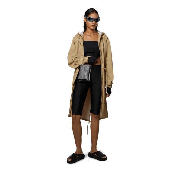 NWT RAINS Unisex Long Rain Jacket Hood Hooded String Parka Sand sz L - Picture 16 of 16